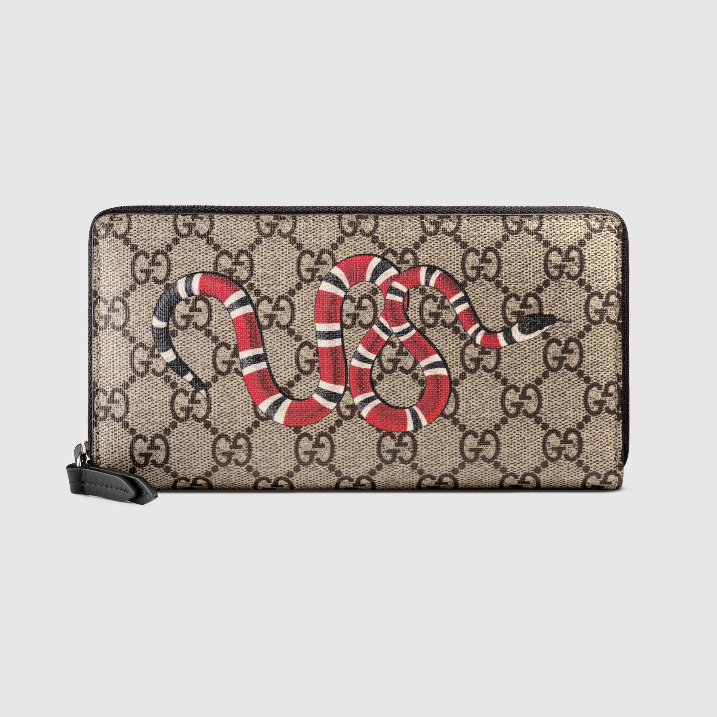 Lyst Gucci  Snake  Print Gg Supreme Zip Around Wallet 